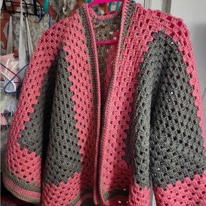 Pink and Gray Crochet Women's Sweater NWOT